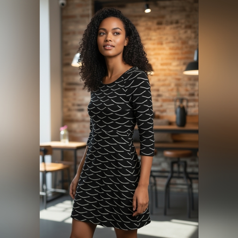 Black‎ Textured Minimalist Fit & Flare Dress Classic Silhouette Size 8 Cocktail